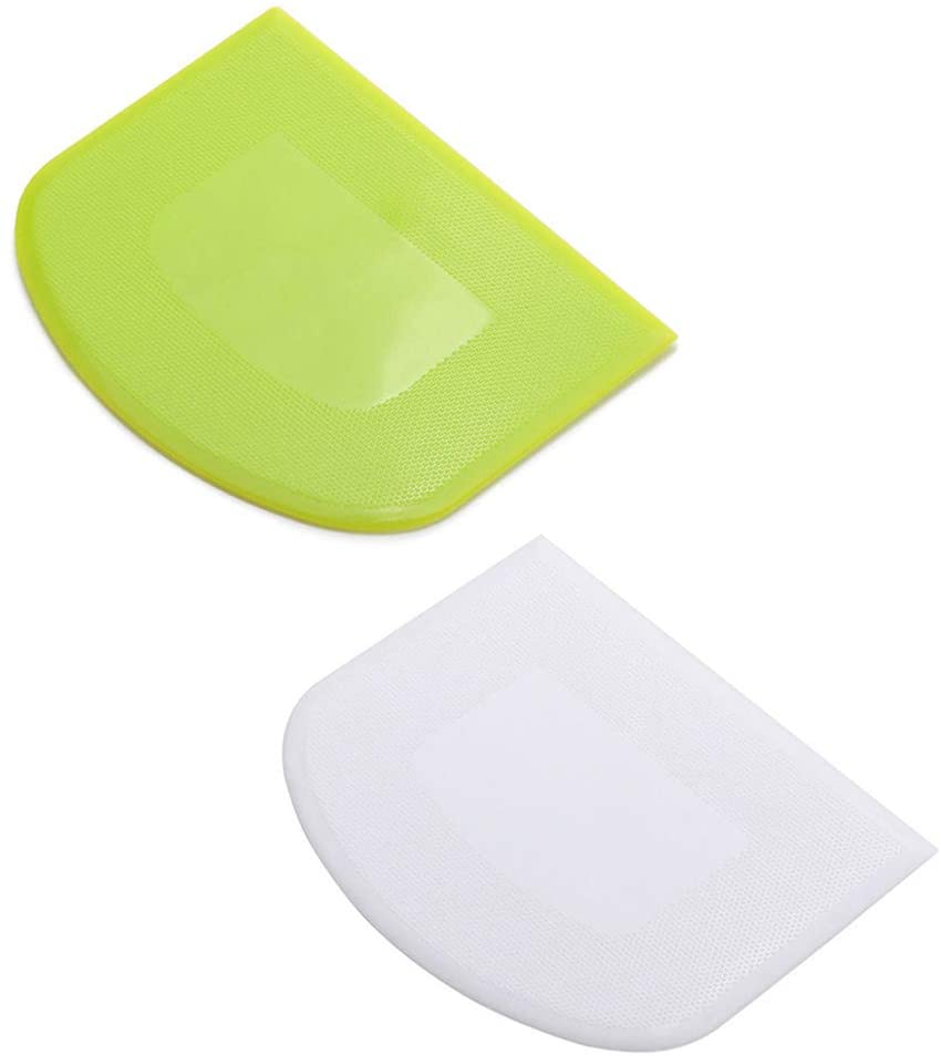 2 Pieces Dough Scraper Bowl Scraper Food-safe Plastic Dough Cutter Flexible Plastic Scraper Practical Bench Scraper Multipurpose Food Scrappers for Bread Dough Cake Fondant Icing, White, Green